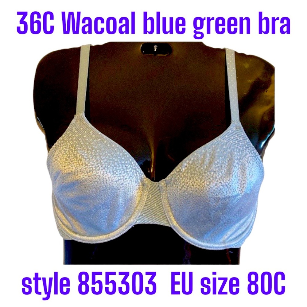 36C Wacoal Back Appeal & Side Smoothing Blue-Green, Dots w/Sheen Lace Bra 855303